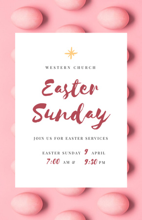 Plantilla de diseño de Announcement of Easter Church Ceremony on Sunday With Pink Eggs Invitation 5.5x8.5in 