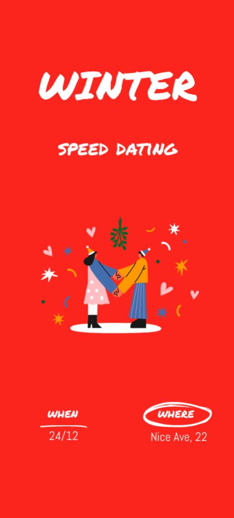 Cute Couple on Winter Date Invitation 9.5x21cm Design Template