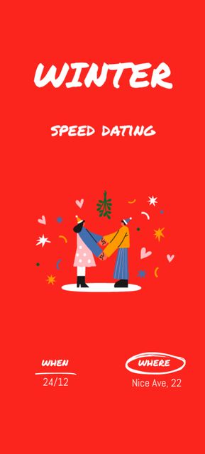 Cute Couple on Winter Date Invitation 9.5x21cm – шаблон для дизайна