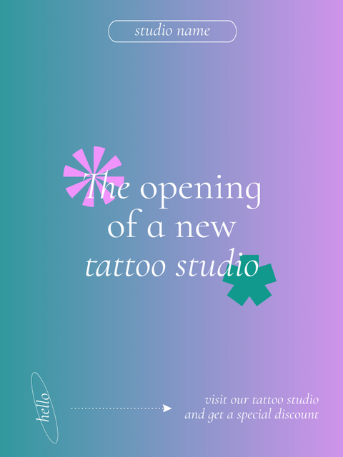 Announcement Of New Tattoo Studio With Discount Poster US Tasarım Şablonu