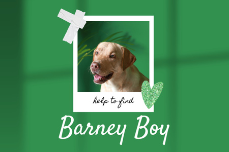 Elveszett kutyainformáció aranyos labradorral és zöld szívvel Flyer 4x6in Horizontal tervezősablon