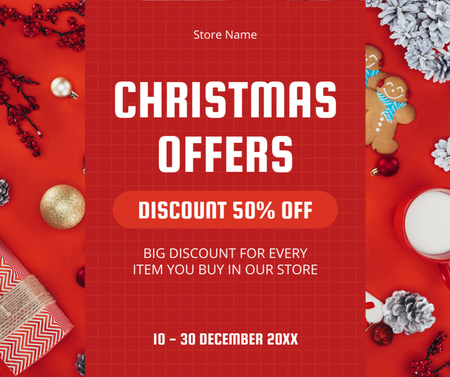 Christmas sale offer for month with gingerman Facebook Design Template