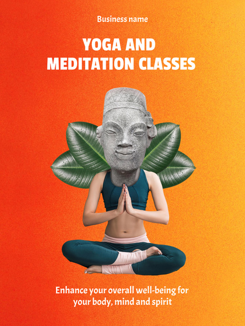 Yoga and Meditation Classes Invitation on Orange Gradient Poster US Tasarım Şablonu