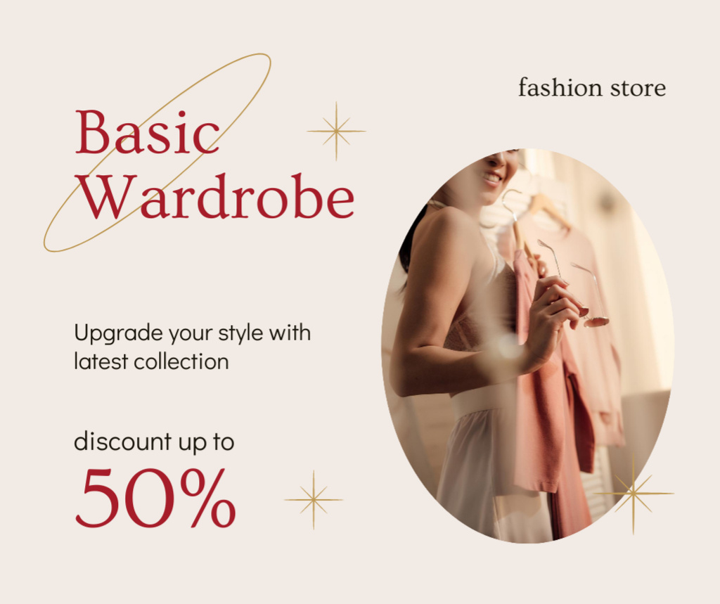 Basic Clothes Wardrobe At Half Price Facebook Design Template