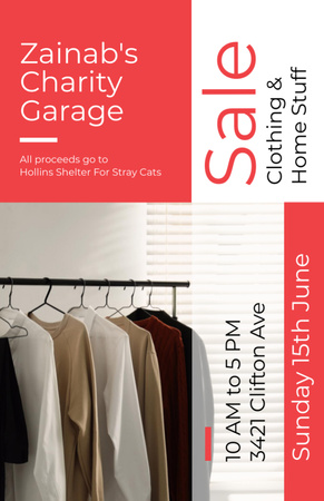 Charity Sale Announcement Clothes On Hangers Invitation 5.5x8.5in Tasarım Şablonu