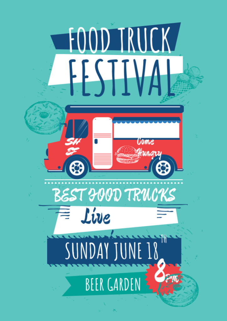 Food Truck Festival Ad with Illustration of Van Flyer A4 Design Template
