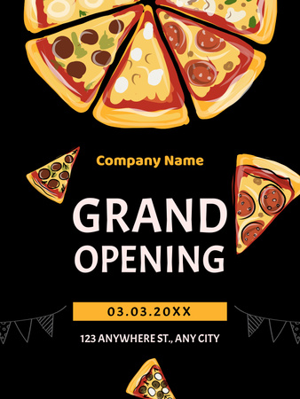 Plantilla de diseño de Anuncio de gran inauguración de pizzería Poster US 
