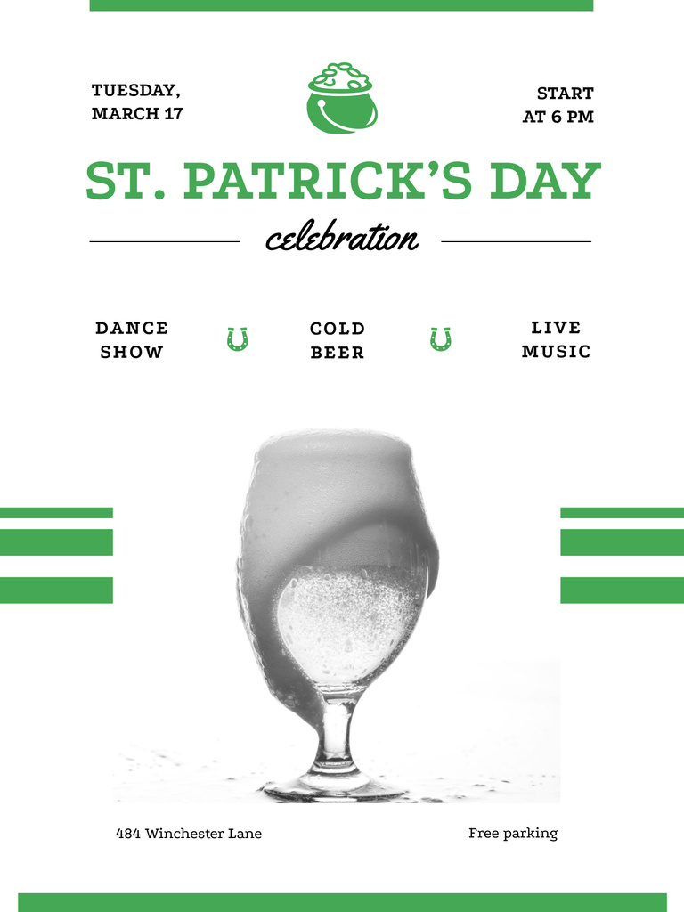 Patricks Day Celebration with Glass of Cold Beer with Foam Poster 36x48inデザインテンプレート