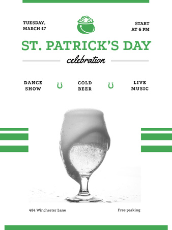 St.Patricks Day Celebration with Glass of cold Beer Poster 36x48in Design Template