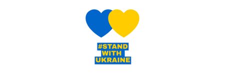 Hearts in Ukrainian Flag Colors and Phrase Stand with Ukraine Email header Modelo de Design