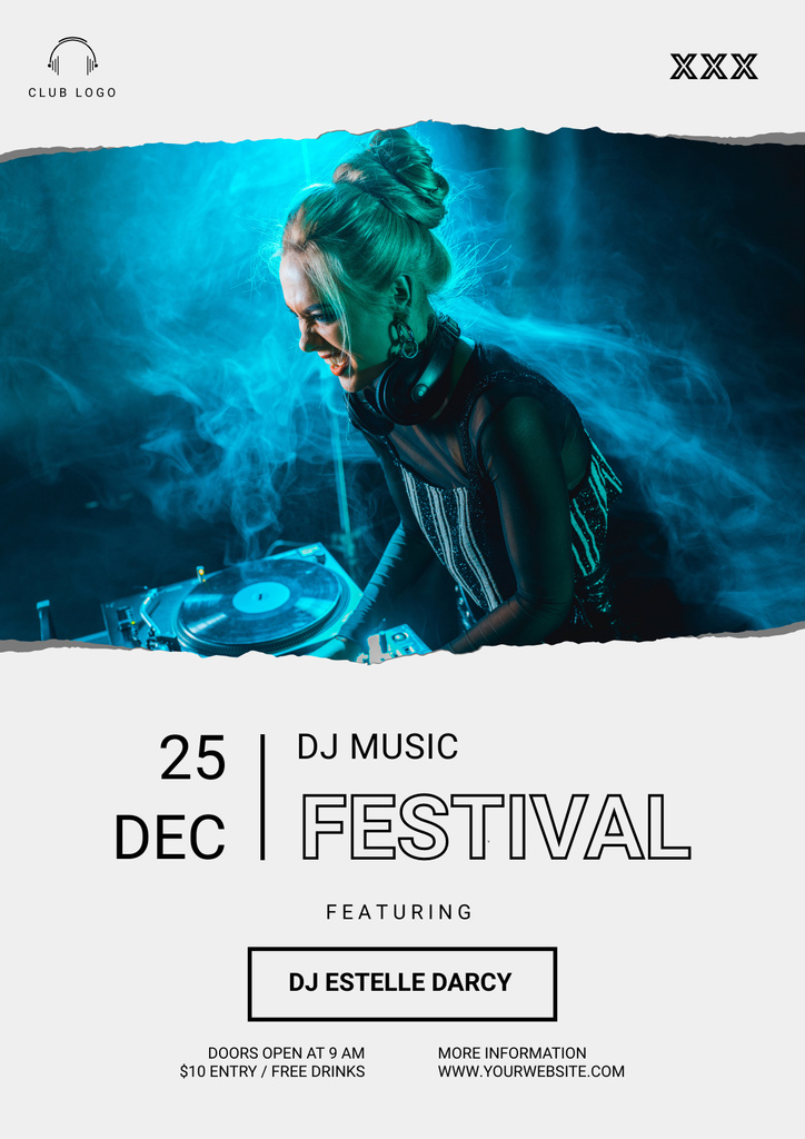 Designvorlage Music Festival Invitation with Woman Dj für Poster
