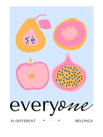 Wisdom About Diversity And Difference with Fruits Illustration Poster US tervezősablon