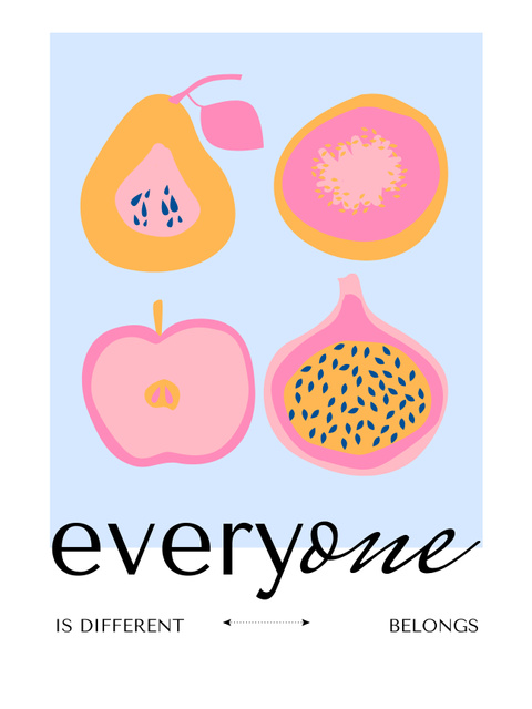 Wisdom About Diversity And Difference with Fruits Illustration Poster US – шаблон для дизайна