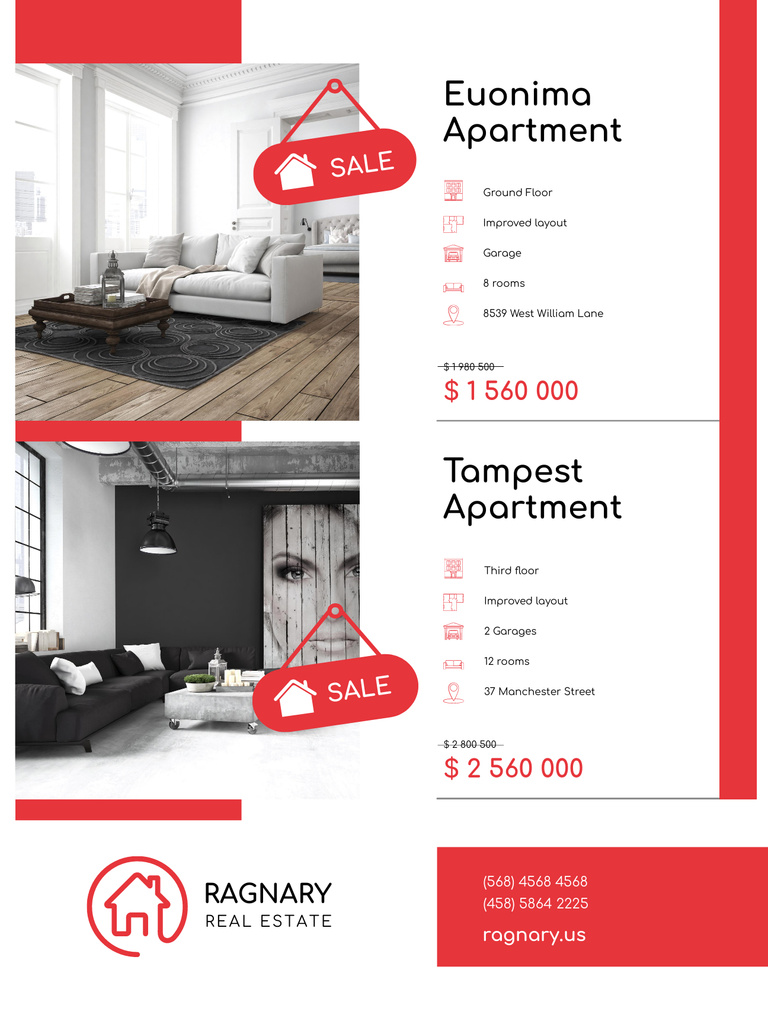 Apartments Sale Offer with Elegant Room Interior Poster US Tasarım Şablonu