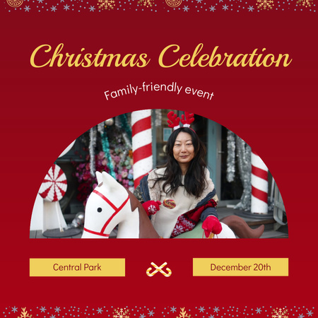 Christmas Holiday Celebration Announcement with Woman in Festive Decor Animated Postデザインテンプレート