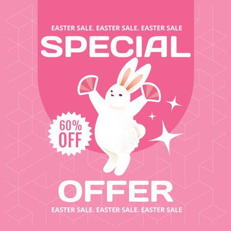 Rabbit Illustration for Easter Sale Instagram Design Template