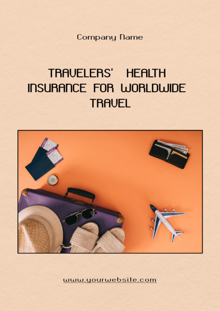 Worldwide Health Travel Insurance Policy Flyer A4 Design Template