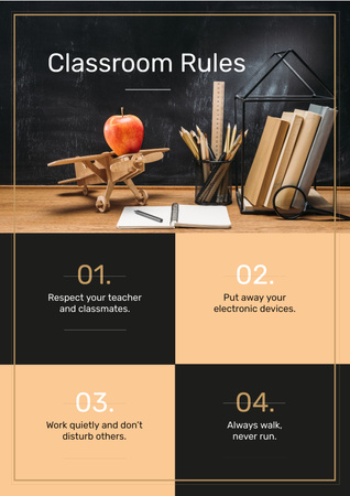 Platilla de diseño Classroom Rules with Stationery and Toy Plane on Table Poster