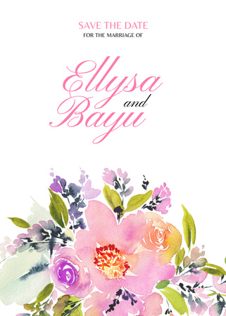 Plantilla de diseño de Anuncio de evento de boda con lindas flores de acuarela Postcard 5x7in Vertical 