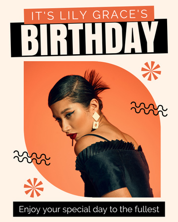 Designvorlage Geburtstagsgruß an Fancy Woman auf Orange für Instagram Post Vertical