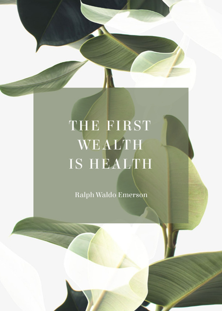 Platilla de diseño Motivational Health Phrase with Green Plant Leaves Postcard 5x7in Vertical