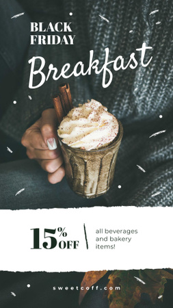 Oferta de promoção da Black Friday para café da manhã com bebidas Instagram Story Modelo de Design