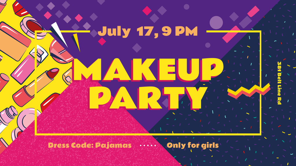 Makeup Party invitation Cosmetics Set FB event cover Tasarım Şablonu