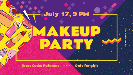 Makeup Party invitation Cosmetics Set FB event cover Design Template