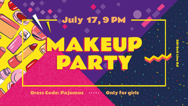 Makeup Party invitation Cosmetics Set FB event cover Πρότυπο σχεδίασης