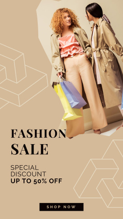 Fashion Sale Ad with Stylish Young Women Instagram Story Design Template