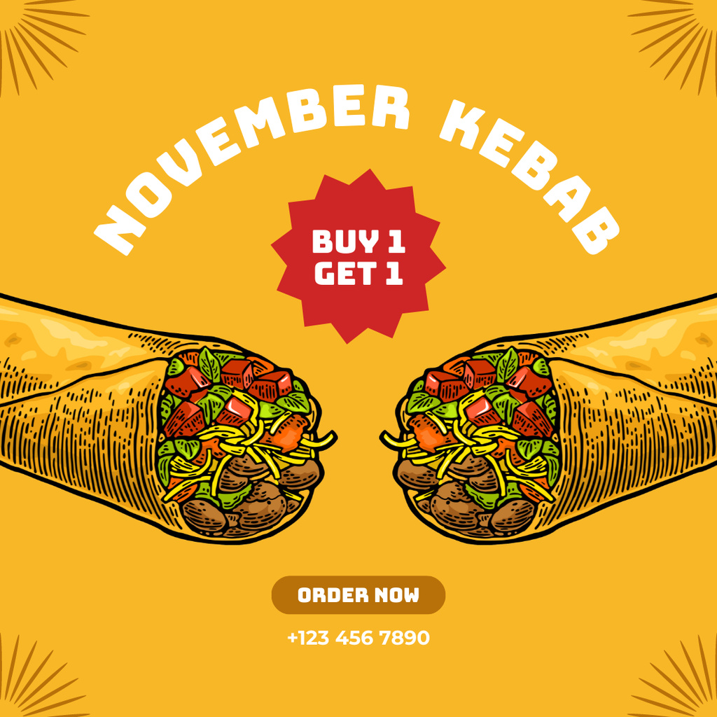 Street Food Ad with Kebab Illustration Instagramデザインテンプレート