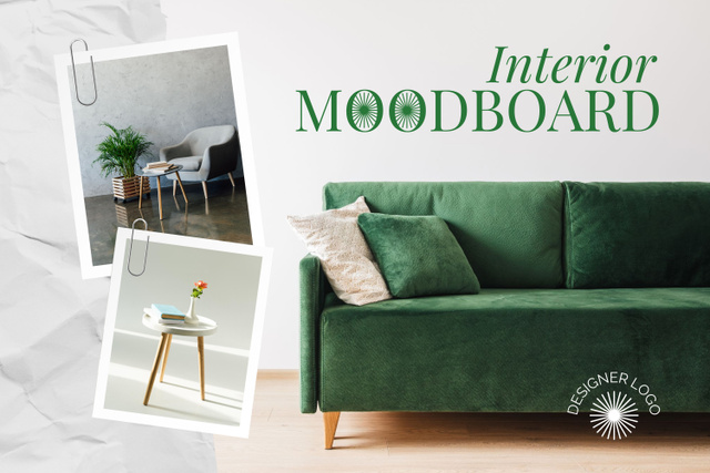 Ontwerpsjabloon van Mood Board van Green Sofa in Modern Interior Design