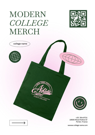 Főiskolai ruházati és áruajánlat zöld táskával Poster 28x40in tervezősablon
