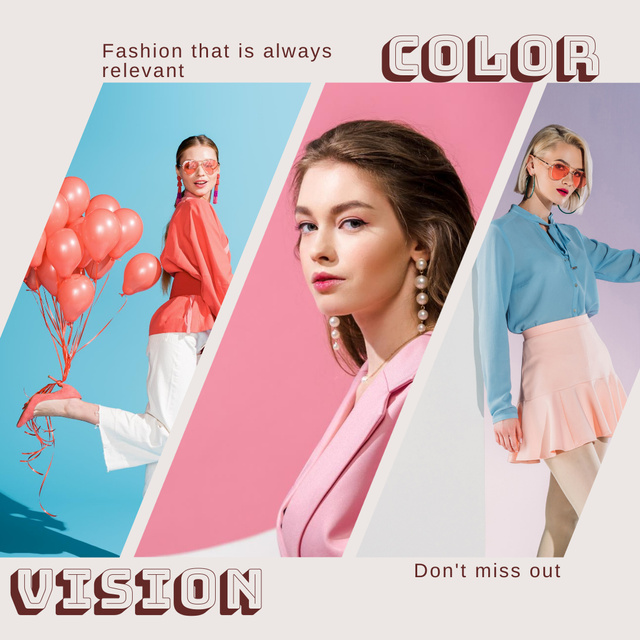 Pink and Blue Fashion Clothes Collage Instagram Design Template