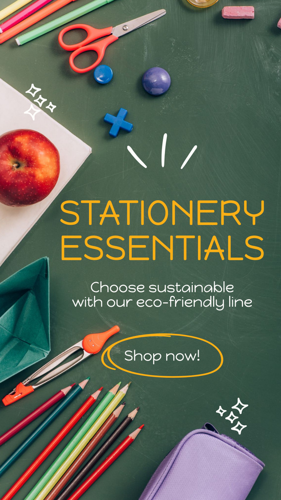 Eco-Friendly Line Of Stationery Essentials Instagram Story Modelo de Design