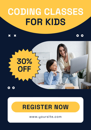 Kid with Teacher on Coding Class Poster Design Template