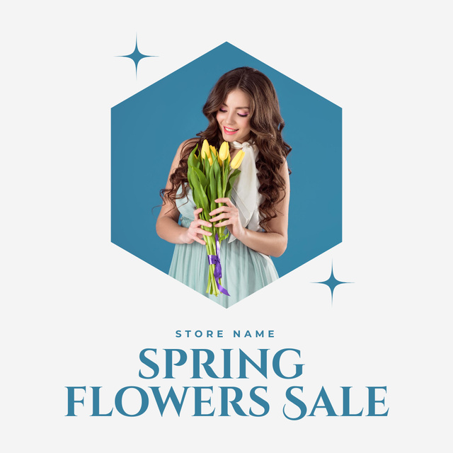 Flowers Sale Announcement with Beautiful Girl Instagram Design Template