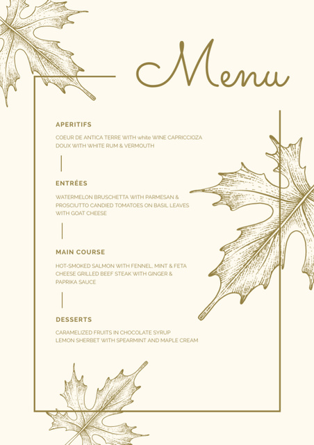 Simple Wedding Food List with Maple Leaves Menu Design Template