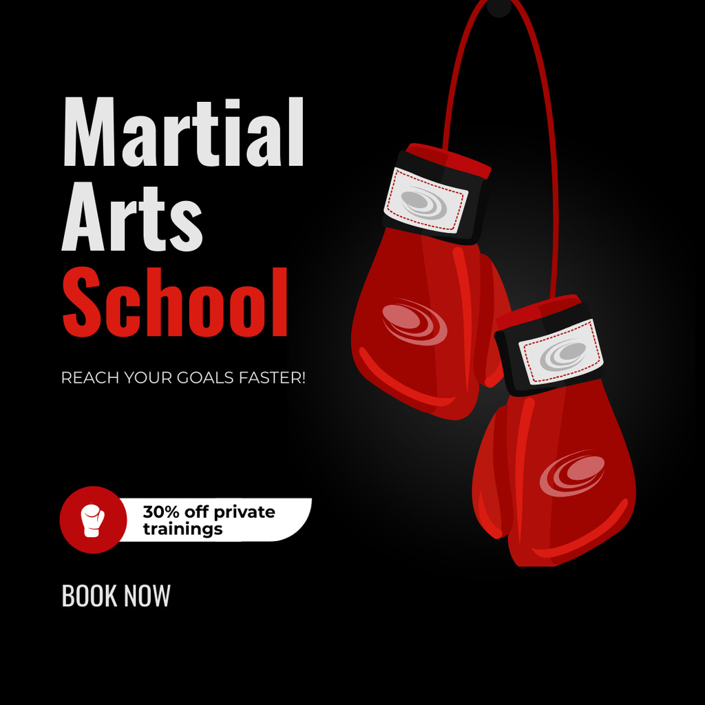 Designvorlage Martial Arts School Discount On Private Trainings für Instagram AD