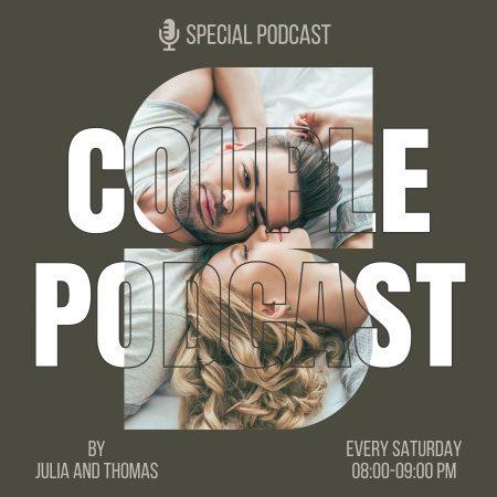 Podcast Announcement with Young Couple Podcast Cover Design Template
