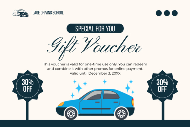 Designvorlage Special Voucher For Car Driving Course With Discount für Gift Certificate