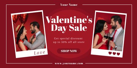 Valentine's Sale with Couple in Love Twitter Design Template