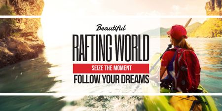 Rafting Tour Invitation with Woman in Boat Imageデザインテンプレート