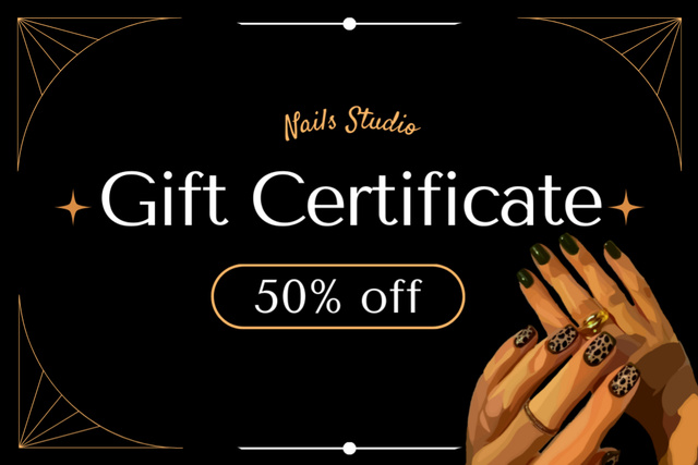 Nail Studio Offer with Fashion Manicure Gift Certificate Tasarım Şablonu