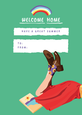 Welcoming Home With Rainbow And Rest Postcard A6 Vertical Design Template