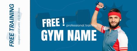 Well-Equipped Gym Promotion And Free Training With Dumbbell Coupon Design Template