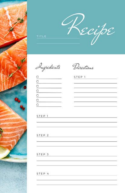 Raw Salmon Pieces with Spices Recipe Card Design Template