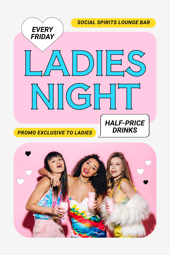 Ontwerpsjabloon van Pinterest van Half Price Cocktails for Lady at Night Party