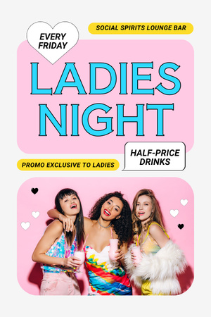 Ontwerpsjabloon van Pinterest van Cocktails voor de halve prijs voor Lady at Night Party