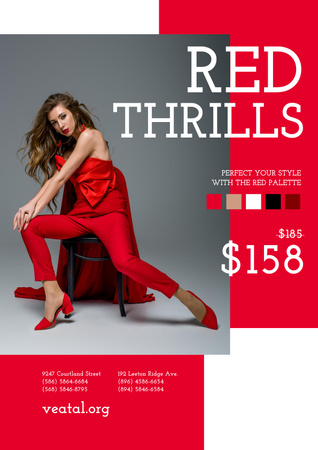 Woman in Stylish Stunning Red Outfit Poster Πρότυπο σχεδίασης